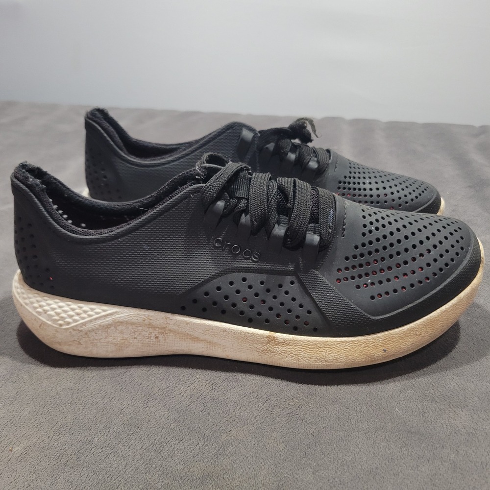 Crocs LiteRide Pacer Mens Black White Lace Up Comfort Sneakers 204967